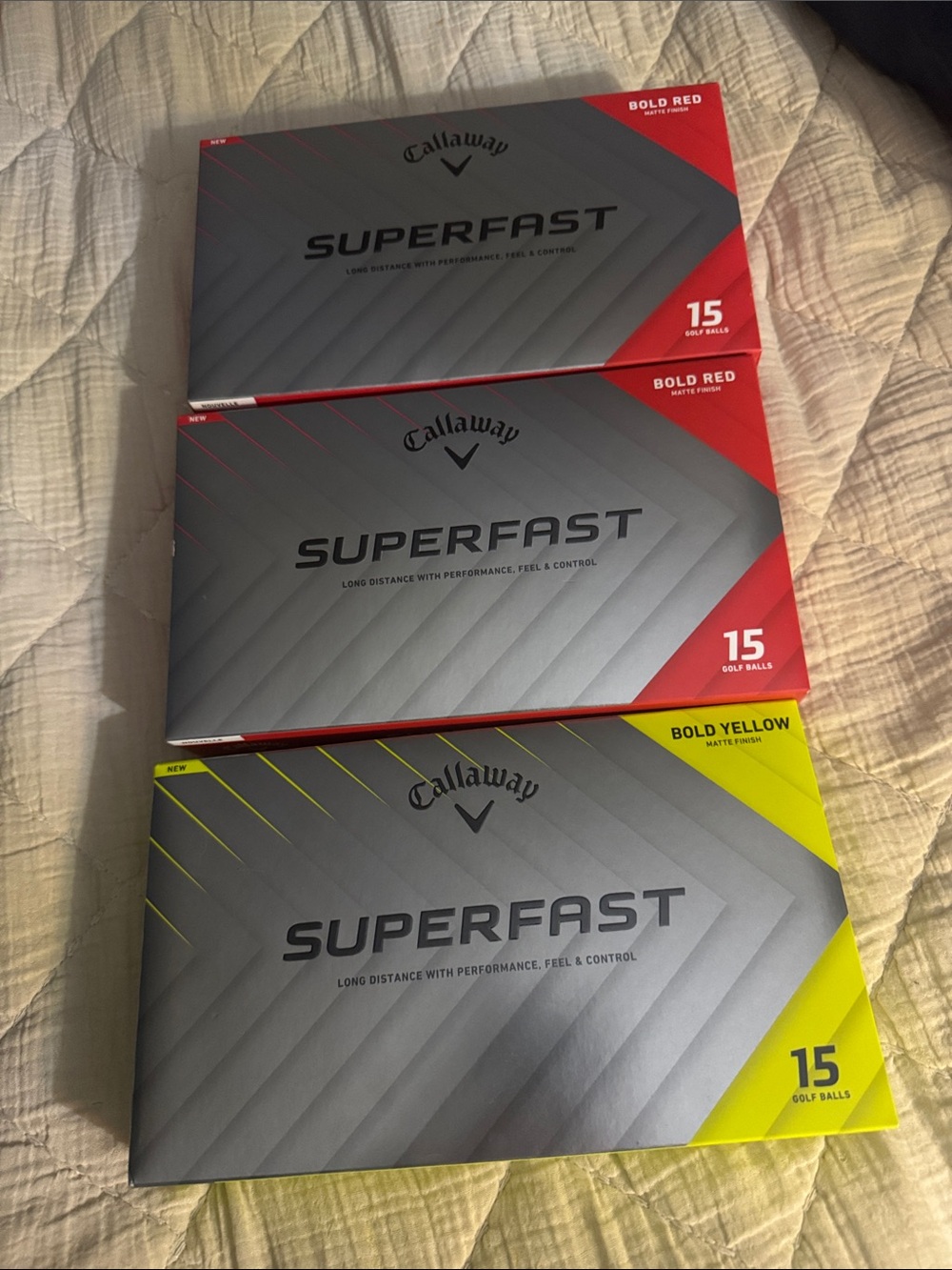 Callaway Superfast Golf Balls - Red & Yellow Accent Boxes 3 boxes 45 balls